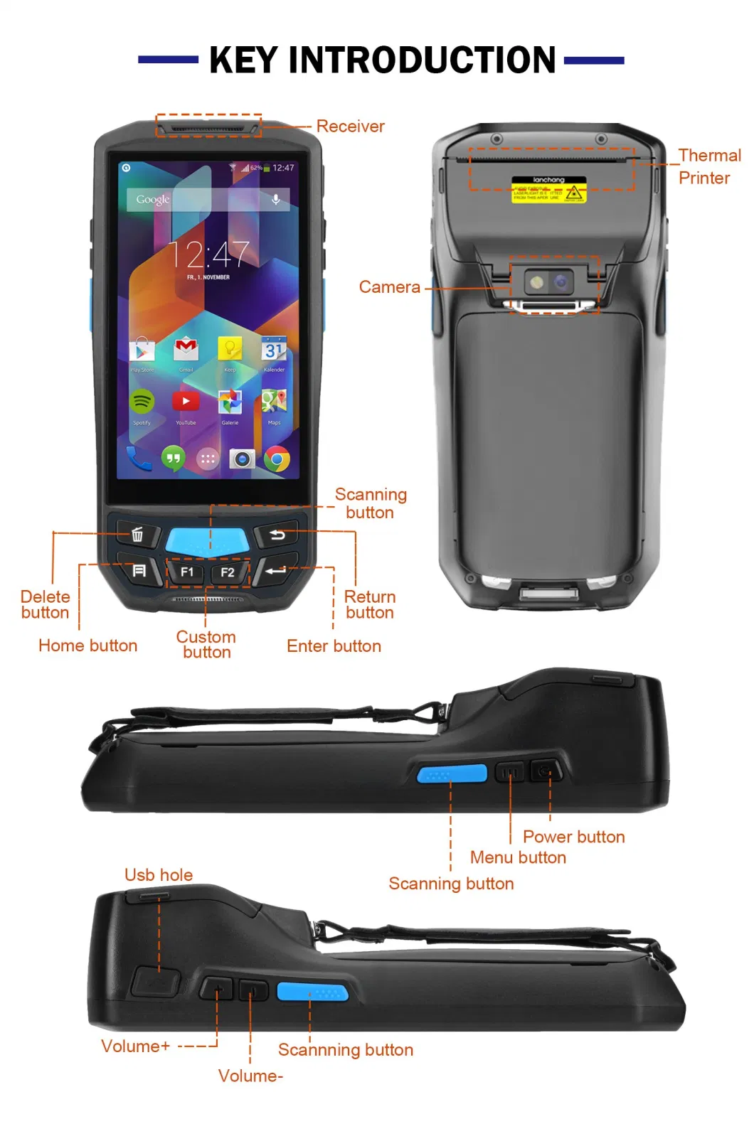 Rugged 4G Wireless Wearable Biometric Devices Price Cheap, Hand Held POS Terminal PDA Android Device with Barcode Scanner